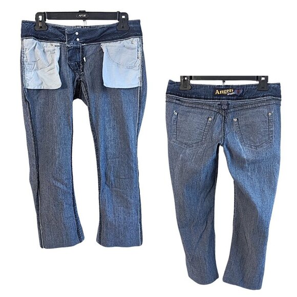 Vintage Y2K  ANGELS JEANS McBling Ultra Low Rise Crop Cuff Icy Wash Jeans Size 7 - Picture 7 of 8
